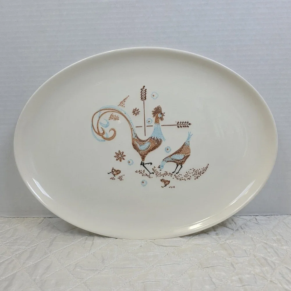 MCM Platter Taylor Smith & Taylor Colorcraft Rooster Peppermint Roo Farmhouse